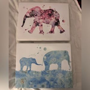 two elephant watercolor paintings (about 1 1/2 feet wide)